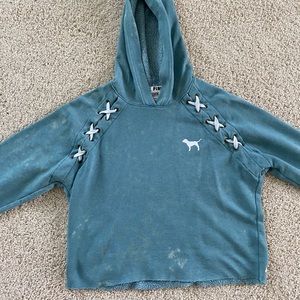 PINK blue cropped bleach tie dyed hoodie